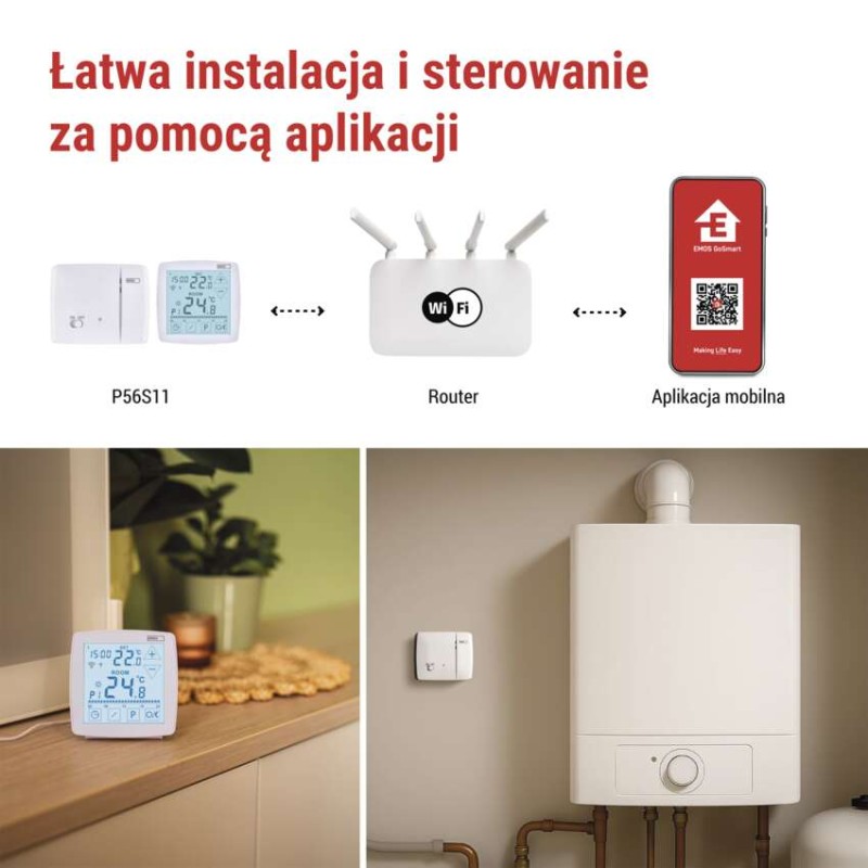 Inteligentny termostat pokojowy, bezprzewodowy, GoSmart z WiFi, P56S11