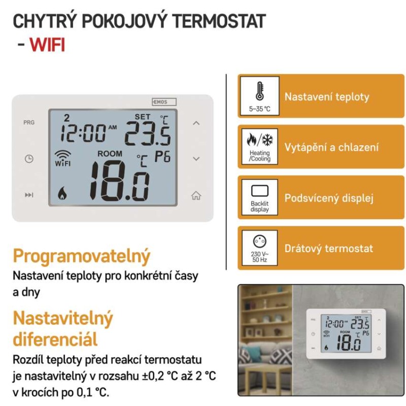 Pokojový programovatelný drátový WiFi GoSmart termostat P56201
