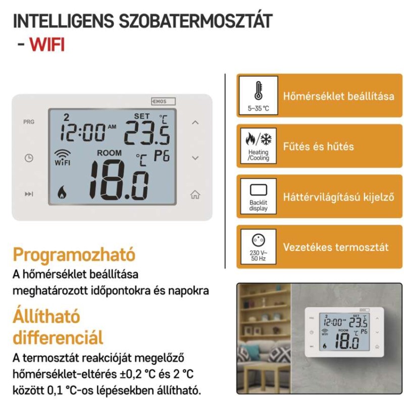 GoSmart Programozható vezetékes szobatermosztát WiFi-vel P56201 