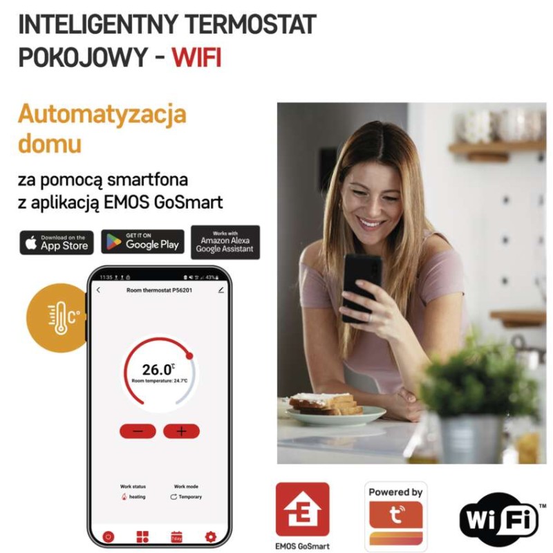 Inteligentny termostat pokojowy, przewodowy, GoSmart z WiFi, P56201