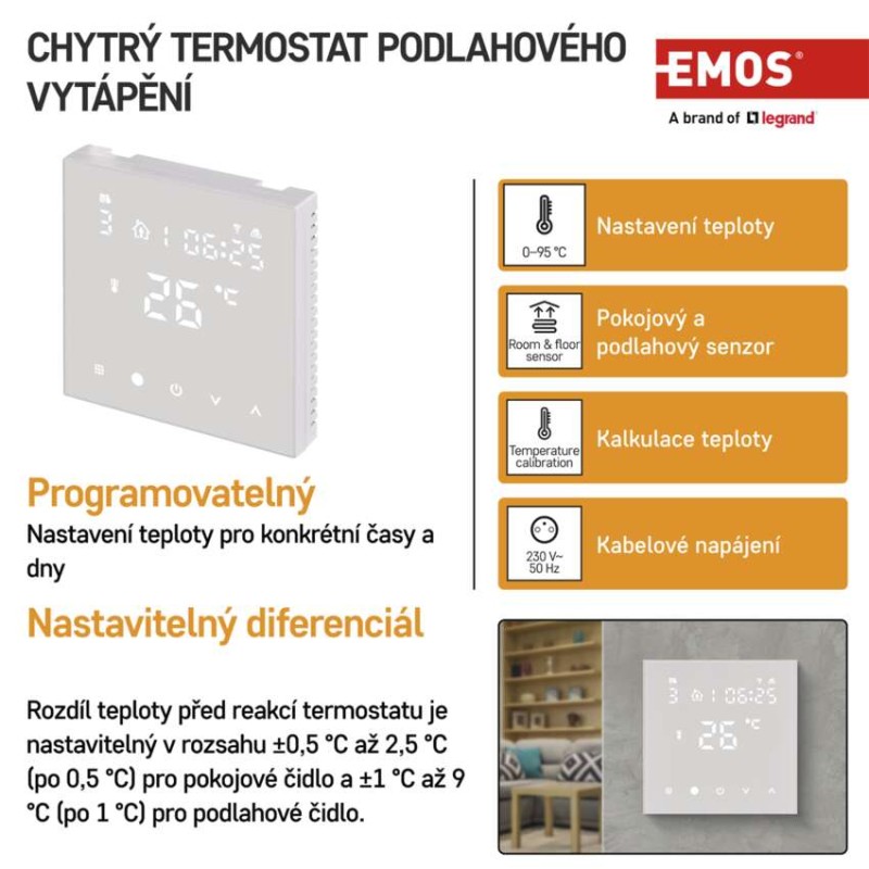 Podlahový programovatelný drátový WiFi GoSmart termostat P56201UF