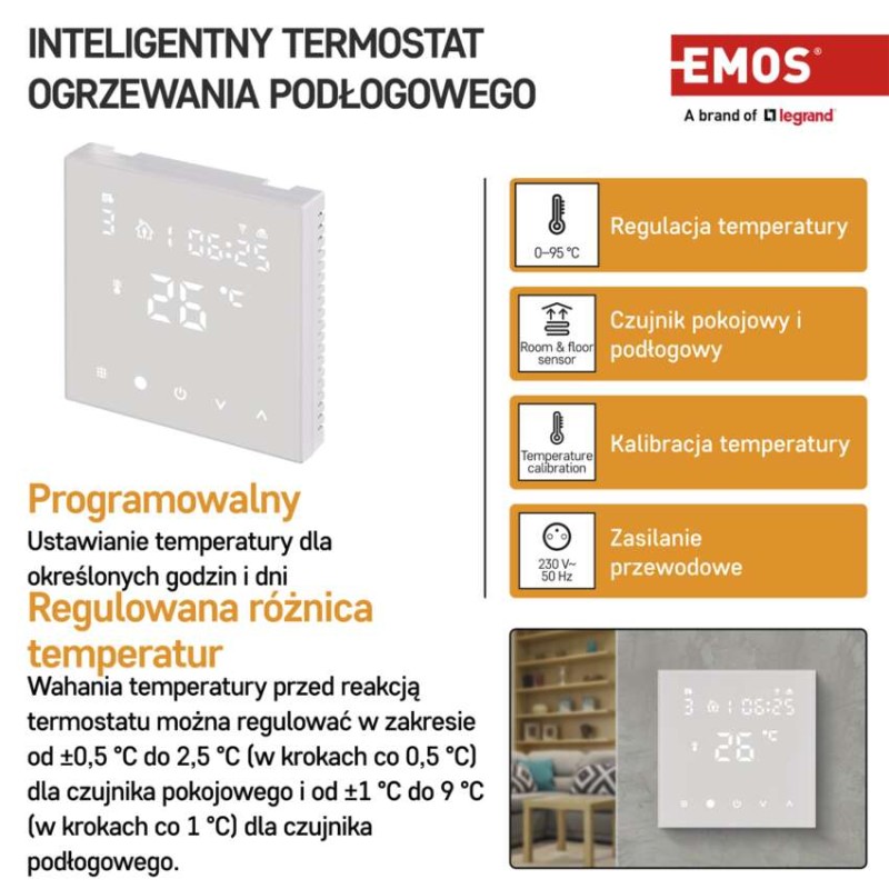 Inteligentny termostat pokojowy do ogrzewania podłogowego, GoSmart z WiFi, P56201UF