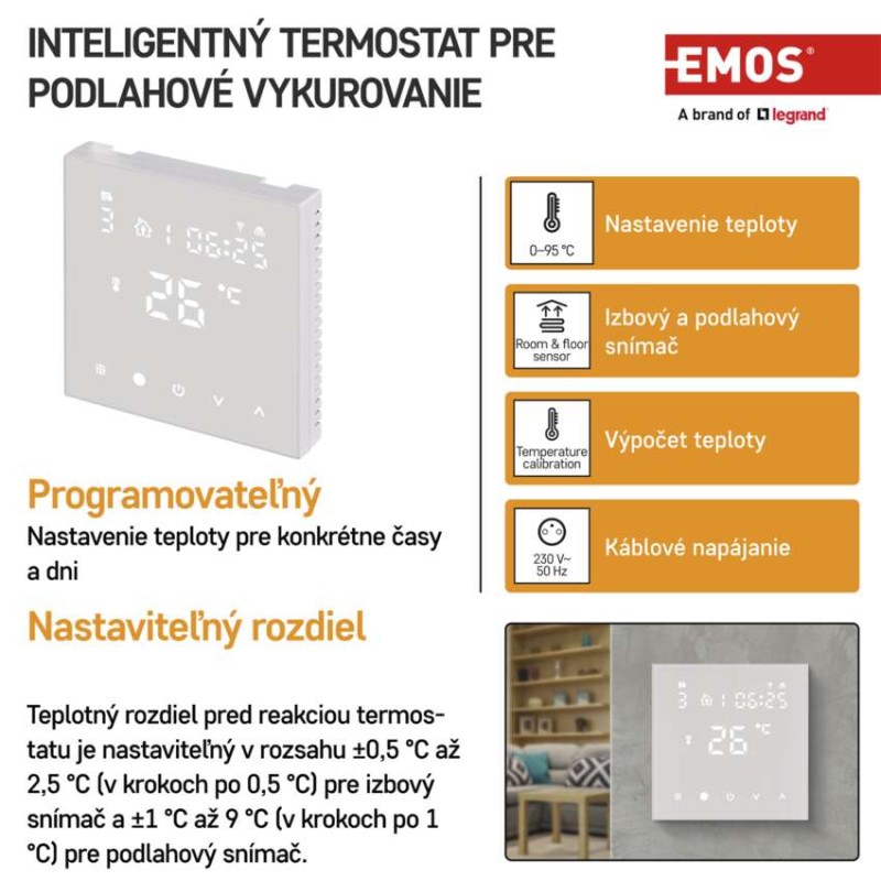 Podlahový programovateľný drôtový WiFi GoSmart termostat P56201UF