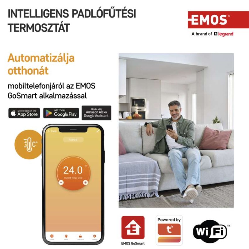 GoSmart Programozható vezetékes termosztát padlófűtéshez WiFi-vel P56201UF 