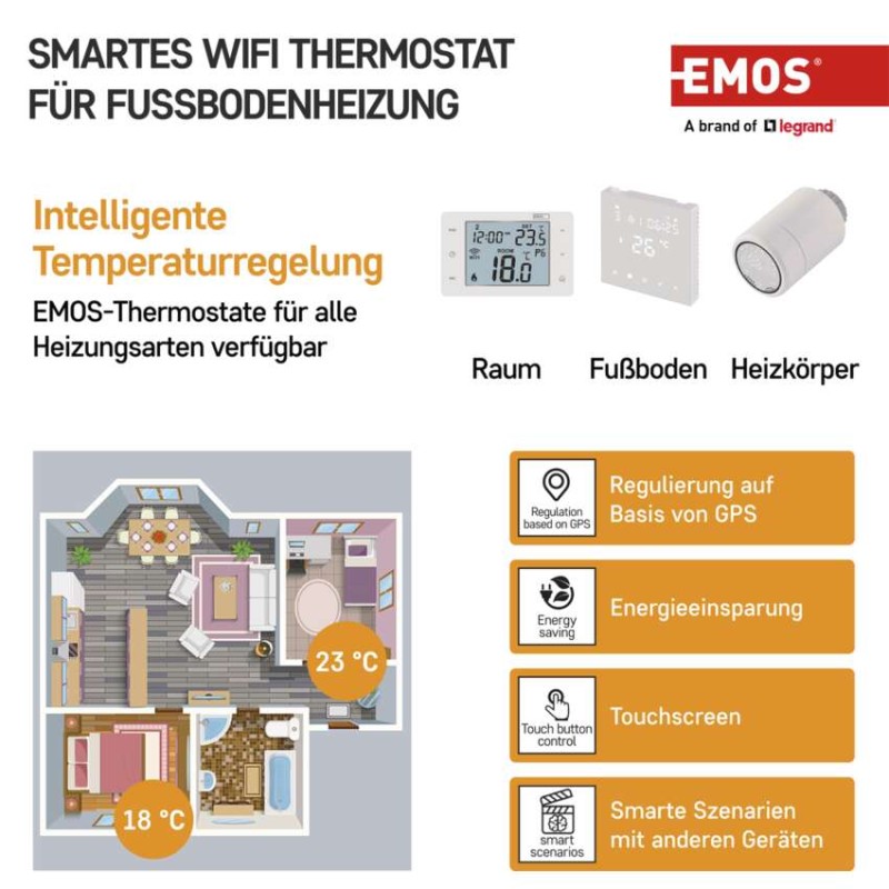 GoSmart Fußbodenheizung-Thermostat P56201UF mit WiFi, programmierbar, verkabelt