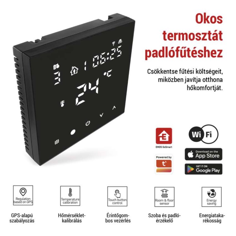 GoSmart Programozható vezetékes termosztát padlófűtéshez WiFi-vel P56201BUF