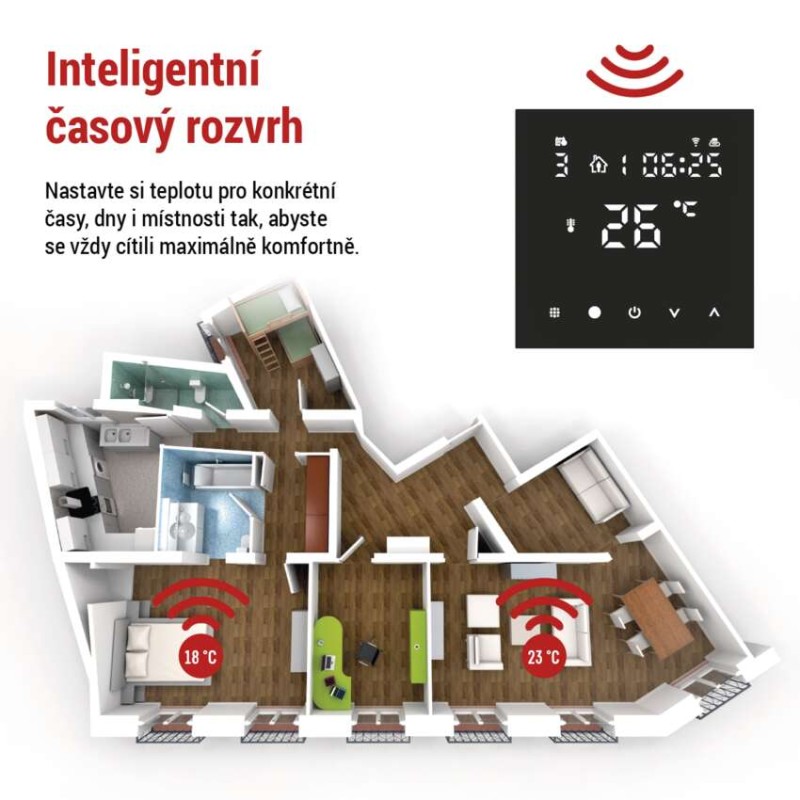 Podlahový programovatelný drátový WiFi GoSmart termostat P56201BUF