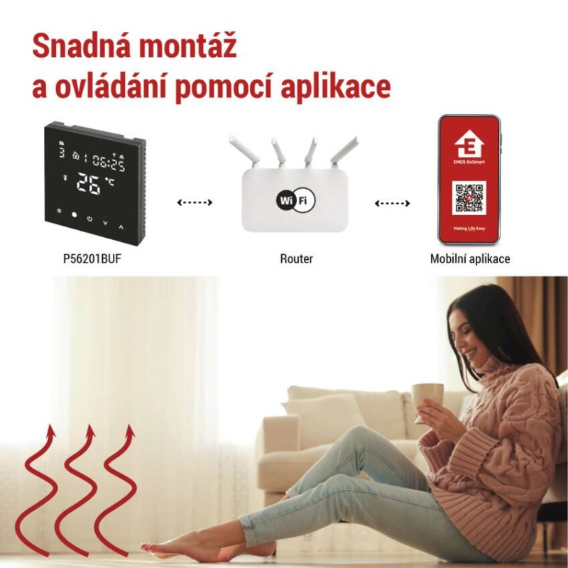 Podlahový programovatelný drátový WiFi GoSmart termostat P56201BUF