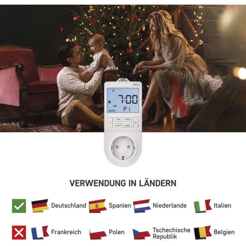 2in1 Steckdosenthermostat mit digitaler Zeitschaltuhr, schuko