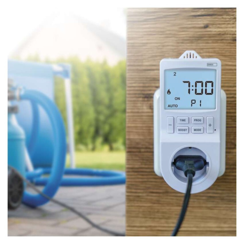 2 az 1-ben konnektoros, digitális termosztát időzítő funkcióval, schuko