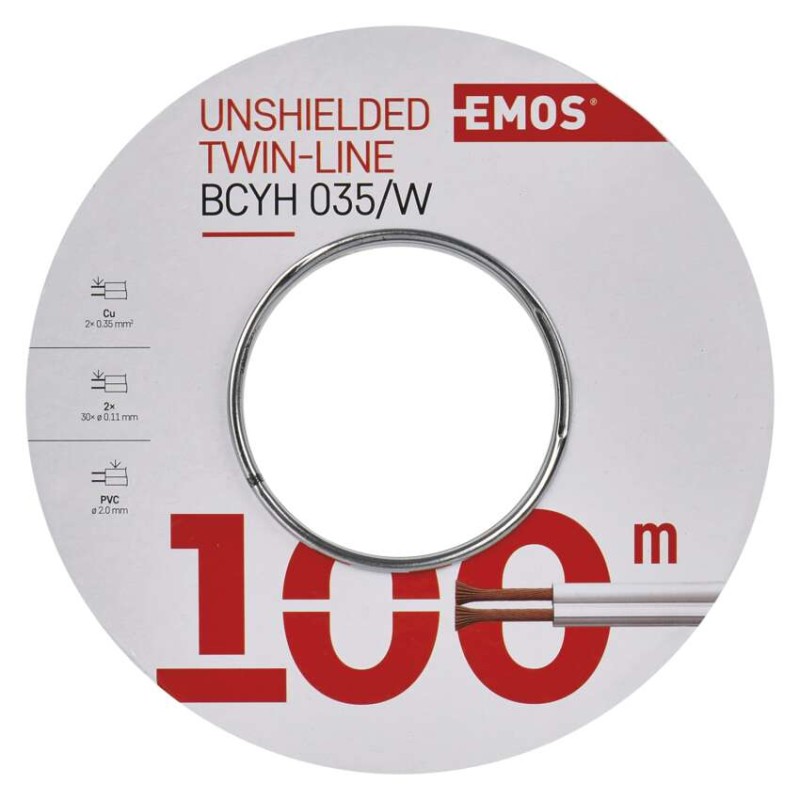 Dvojlinka netienená 2x0,35mm biela, 100m