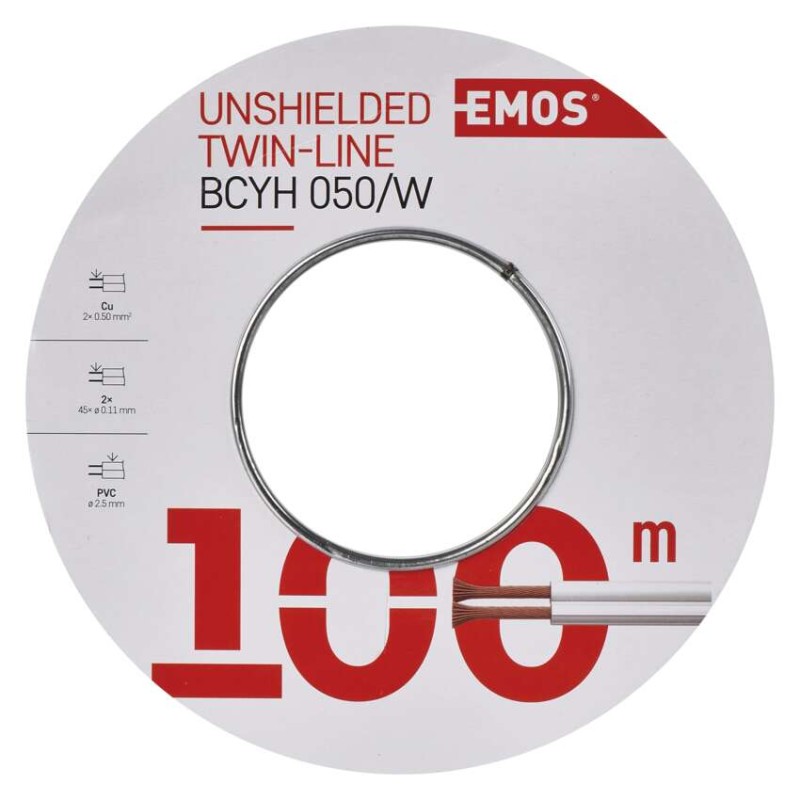 Dvojlinka netienená 2x0,50mm biela, 100m