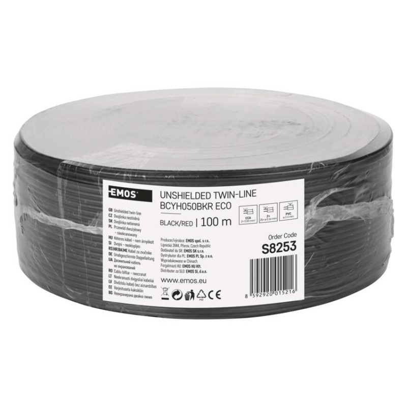 Dvojlinka ECO 2x0,5mm, čierno/červená, 100m