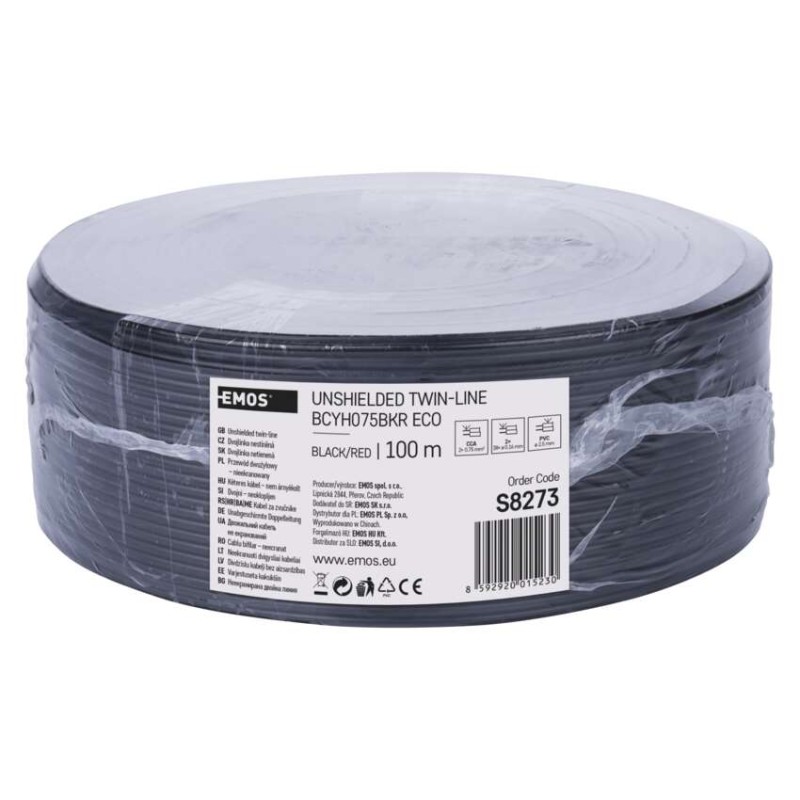 Dvojlinka ECO 2x0,75mm, čierno/červená, 100m