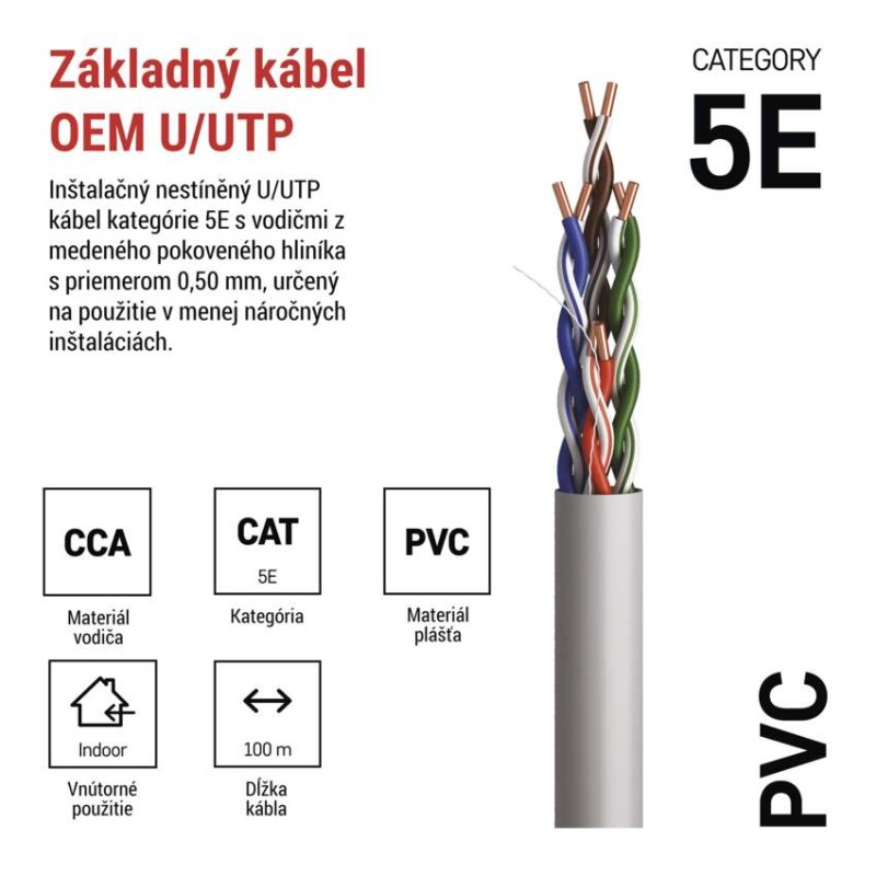 Datový kábel UTP CAT 5E PVC CCA, 100m