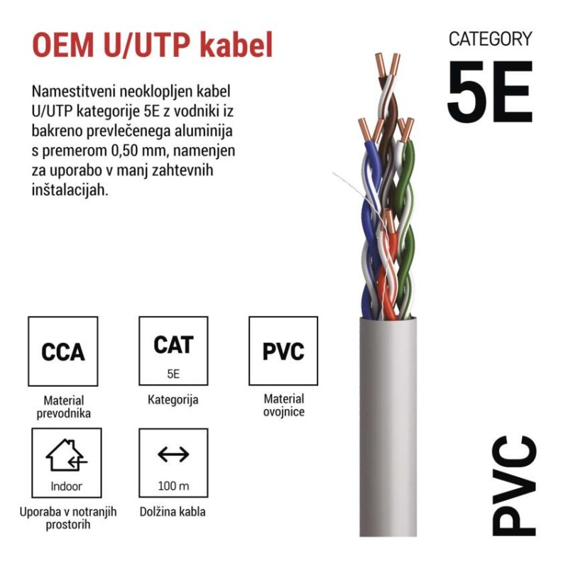 Kabel UTP CAT5E PVC CCA, 100M