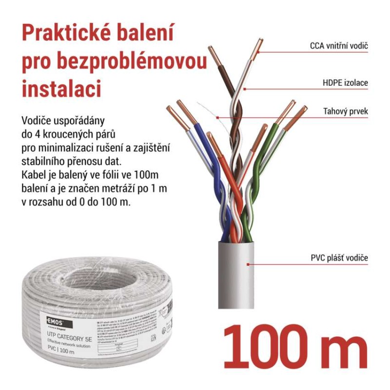 Datový kabel UTP CAT 5E PVC CCA, 100m