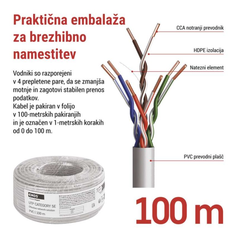 Kabel UTP CAT5E PVC CCA, 100M