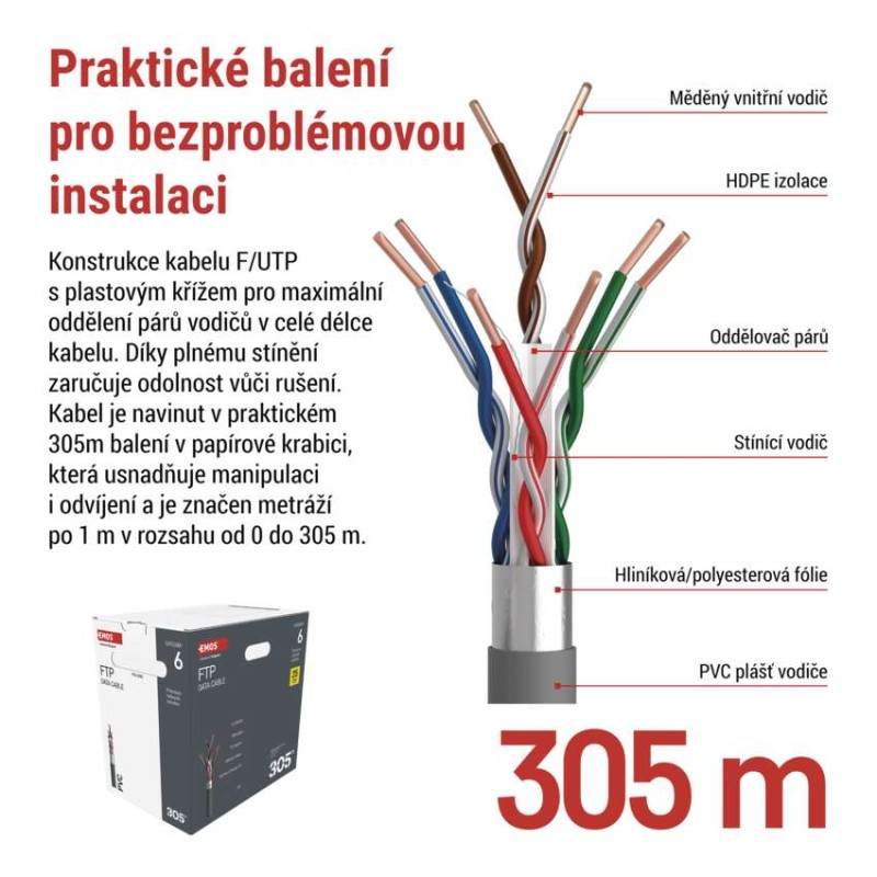 Datový kabel FTP CAT 6, 305m