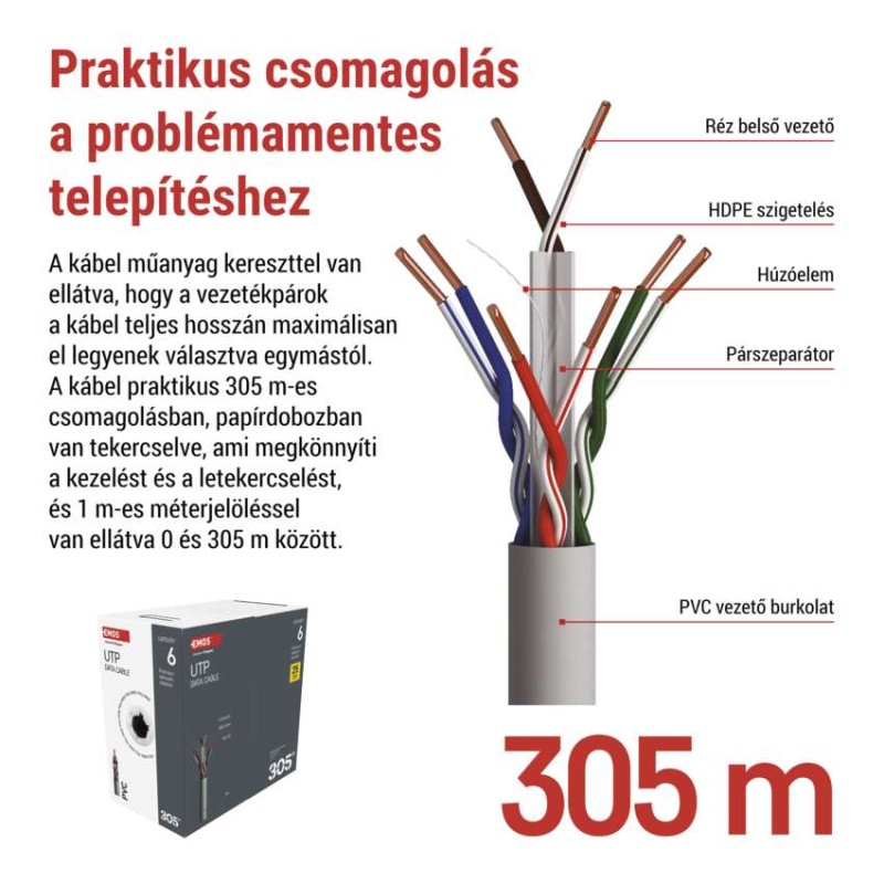 EMOS UTP kábel CAT6 305m