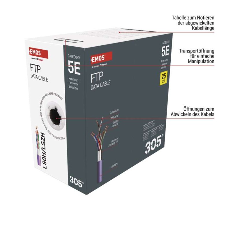 Datenkabel FTP CAT 5E LSZH, 305m