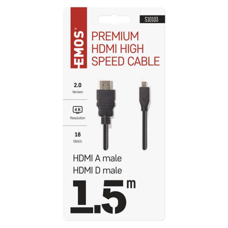 HDMI 2.0 high speed kábel A vidlica – D vidlica 1,5m