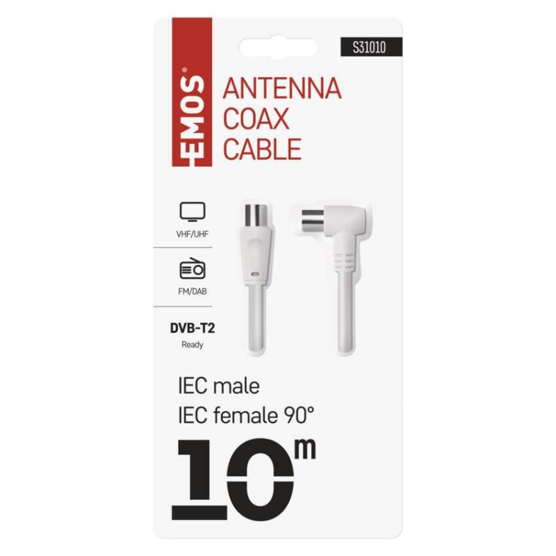 Antenas koaksiālais kabelis, ekranēts, 10 m, – leņķveida