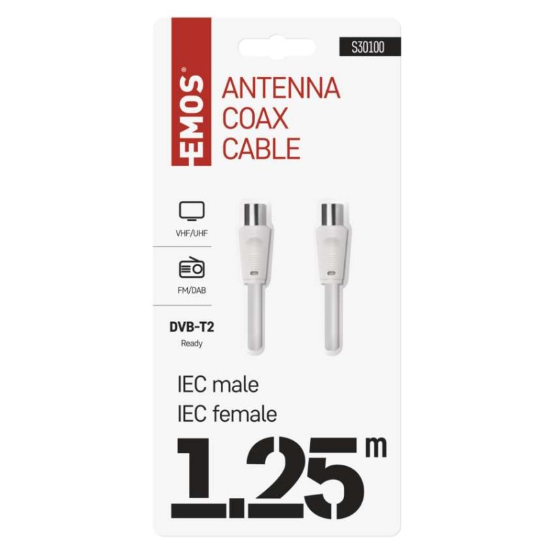 Antenas koaksiālais kabelis, ekranēts, 1,25 m, – taisns