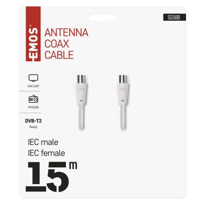 Anténní koaxiální kabel stíněný 15m – rovné vidlice