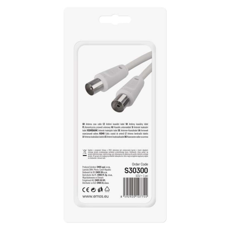 Antenas koaksiālais kabelis, ekranēts, 3,5 m, – taisns