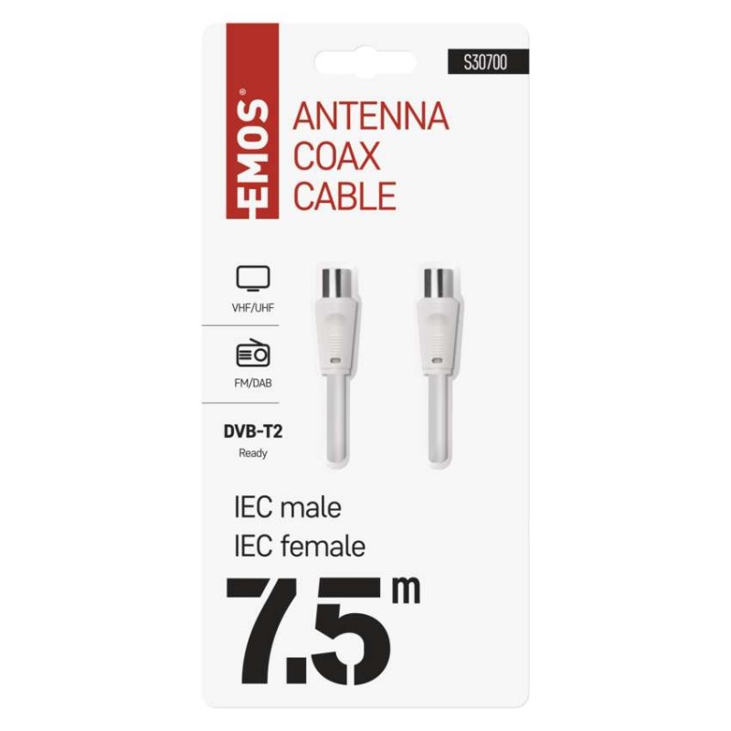 Anténní koaxiální kabel stíněný 7,5m – rovné vidlice