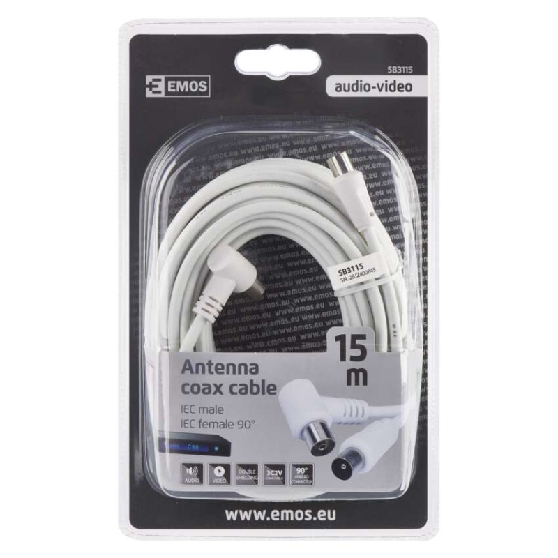 Anténní koaxiální kabel stíněný 15m - úhlová vidlice