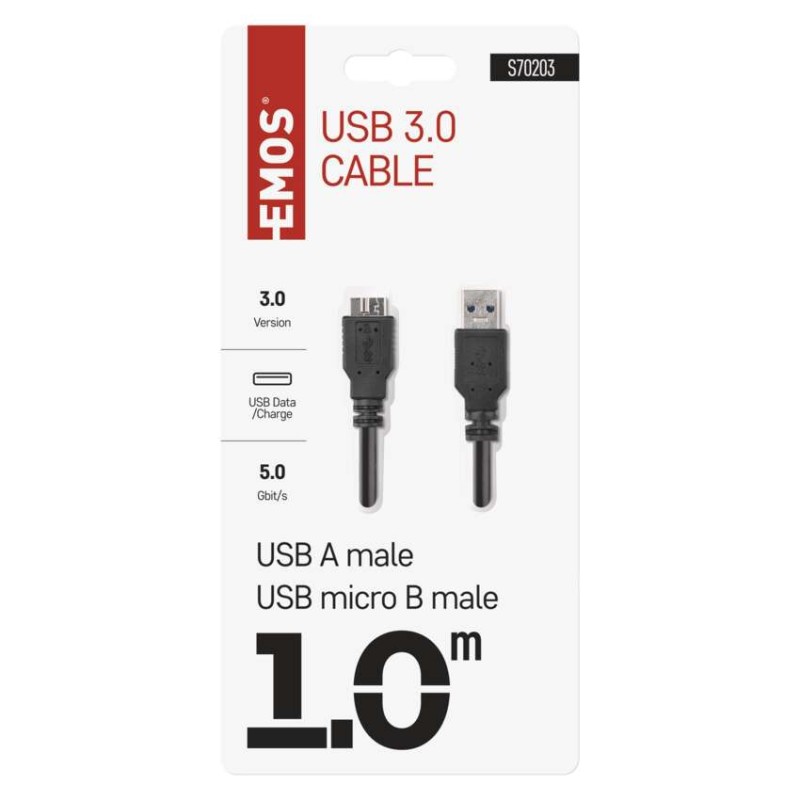 Įkrovimo ir prijungimo duomenų kabelis USB-A 3.0 / mikro B, 1 m, juodas
