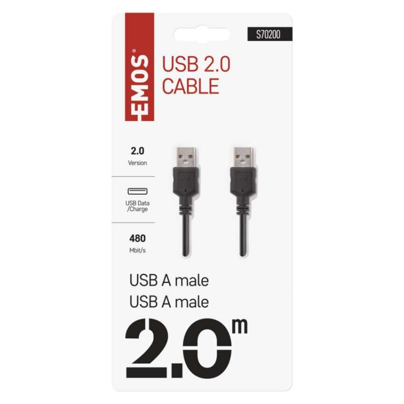 Laadimis- ja ühenduskaabel USB-A 2.0 / USB-A 2.0, 2 m, must