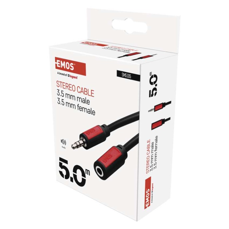 JACK kabel 3,5mm stereo, vidlice - 3,5mm zásuvka 5m