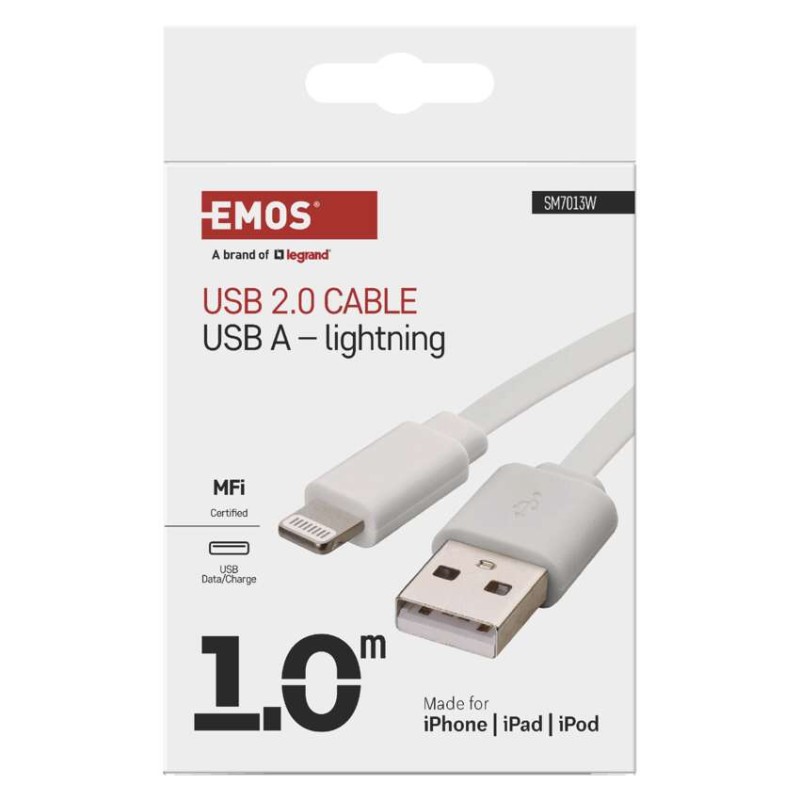 Töltő- és adatkábel USB-A 2.0 / Lightning MFi, 1 m, fehér
