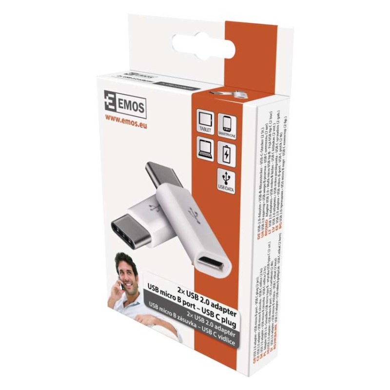 Adaptér micro USB-B 2.0 / USB-C 2.0, bílý, 2 ks
