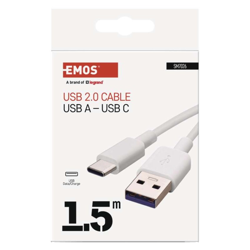 Kabel USB 2.0, wtyk A - C, ładowanie, transmisja danych, 1,5 m, biały