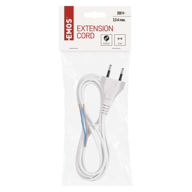 Maitinimo laidas PVC 2x 0,5 mm2, 2 m, baltas