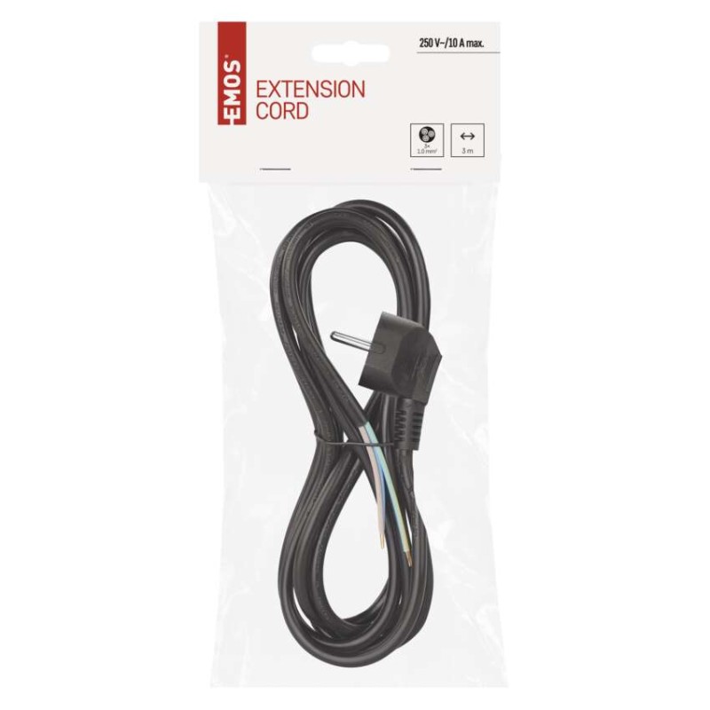 Maitinimo laidas PVC 3x 1,0 mm2, 3 m, juodas