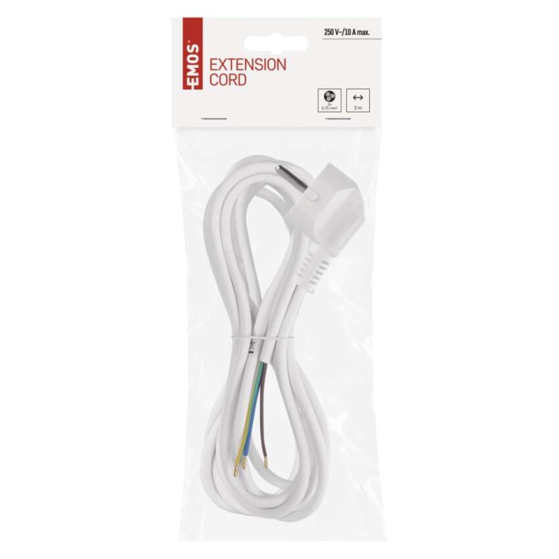 Maitinimo laidas PVC 3x 0,75 mm2, 3 m, baltas