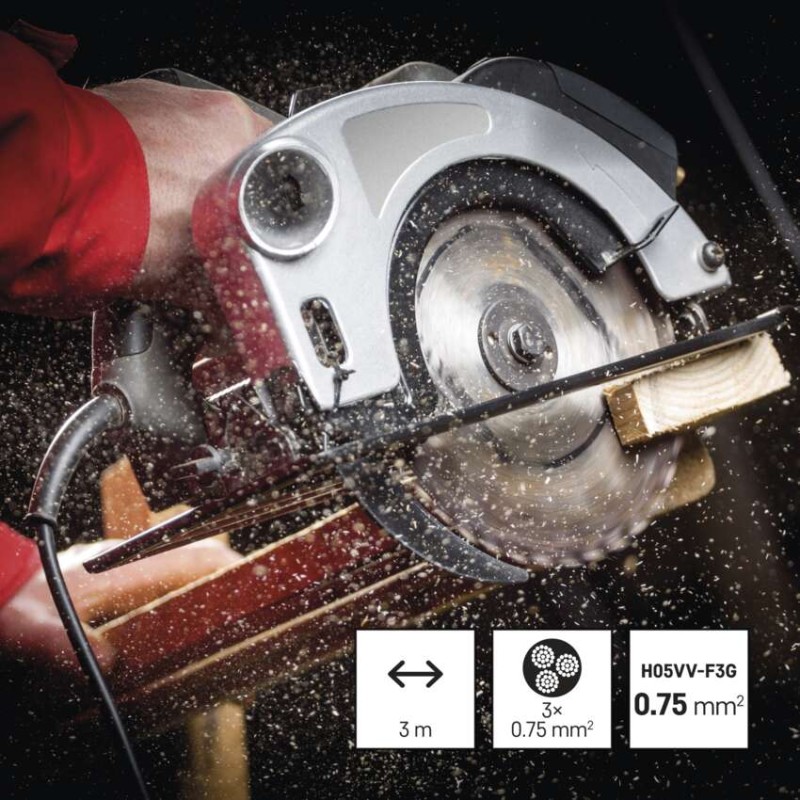 Maitinimo laidas PVC 3x 0,75 mm2, 3 m, juodas