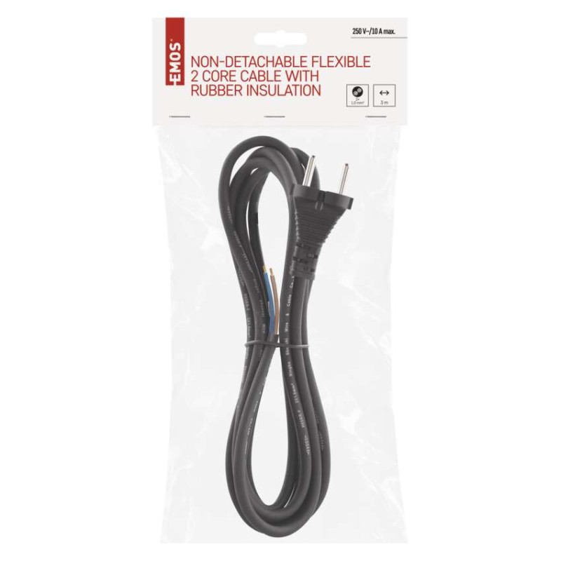 Maitinimo laidas guminis 2x 1mm2, 3 m, juodas