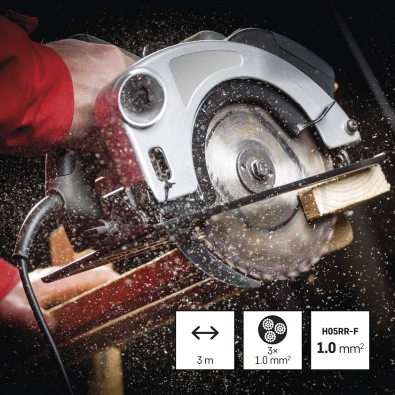 Maitinimo laidas guminis 3x 1mm2, 3 m, juodas