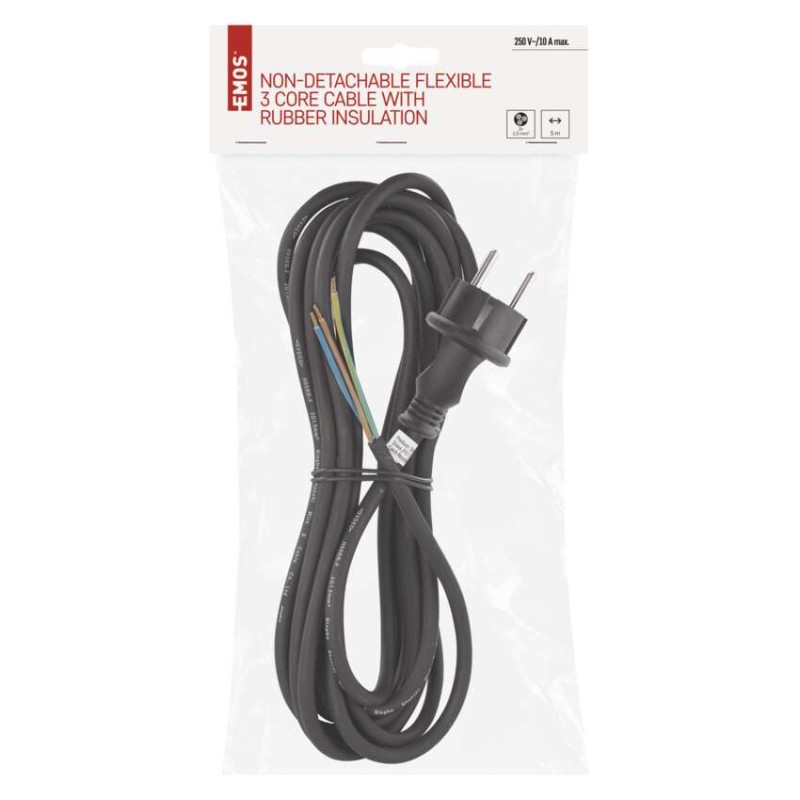 Maitinimo laidas guminis 3x 1mm2, 5 m, juodas