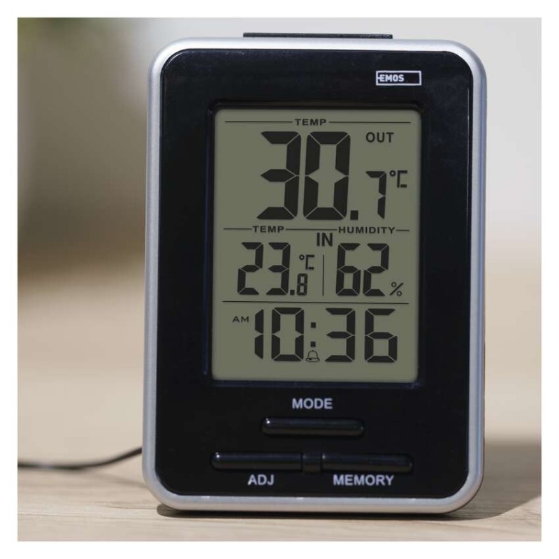 Digitālais termometrs ar mitruma mērītāju, vadu sensors, modinātājs E0121
