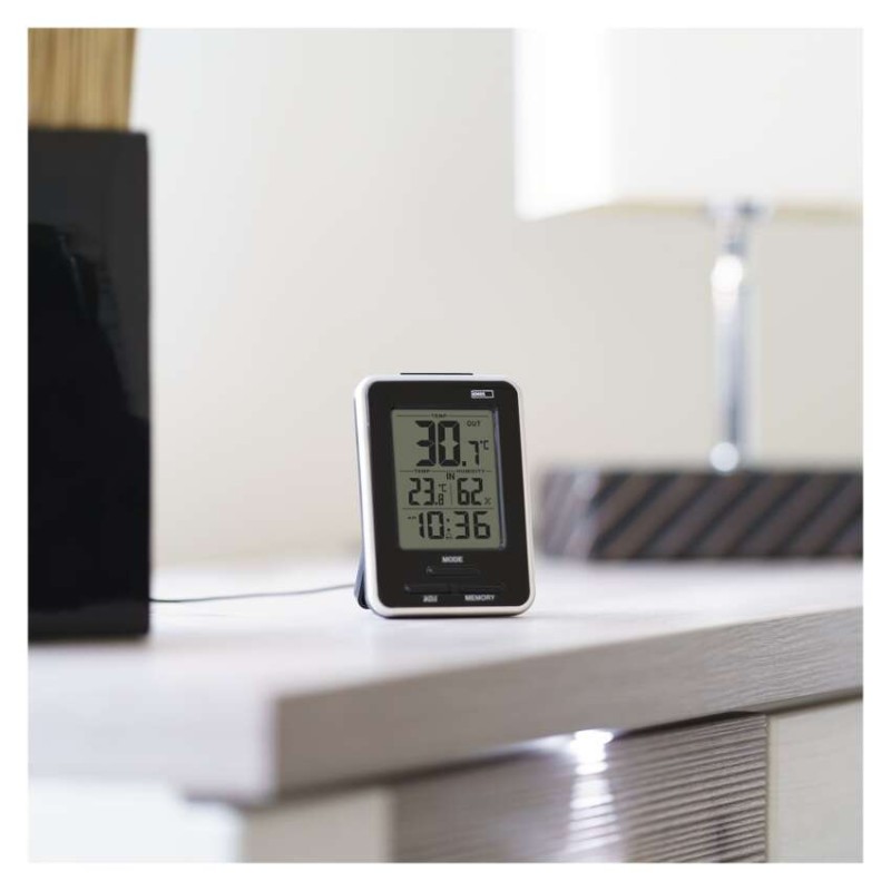 Digitālais termometrs ar mitruma mērītāju, vadu sensors, modinātājs E0121