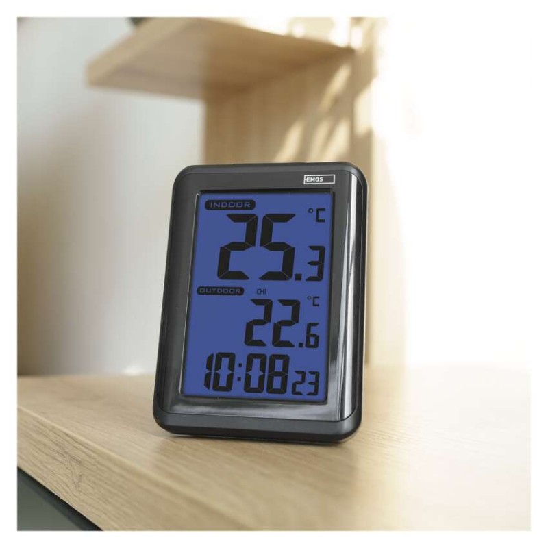 Digitální teploměr, bezdrátové čidlo, budík E8636