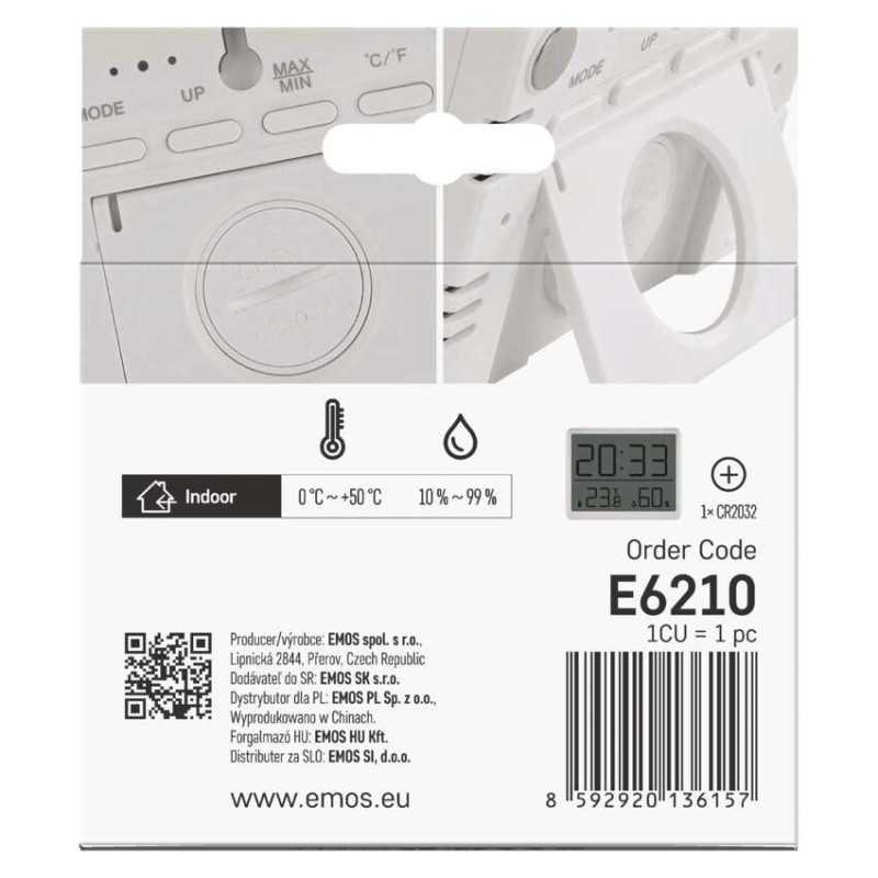 Digitális hőmérő páratartalom-mérővel, vezeték nélküli érzékelővel, óra, dátum E6210