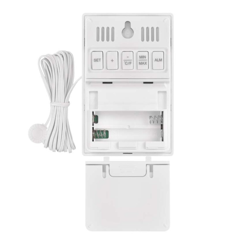 Digitālais termometrs ar mitruma mērītāju, vadu sensors, modinātājs E0558P